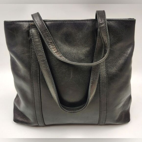 Paloma Picasso Vintage Black Leather Tote Bag Purse   w/Gold Accents - Picture 6 of 15